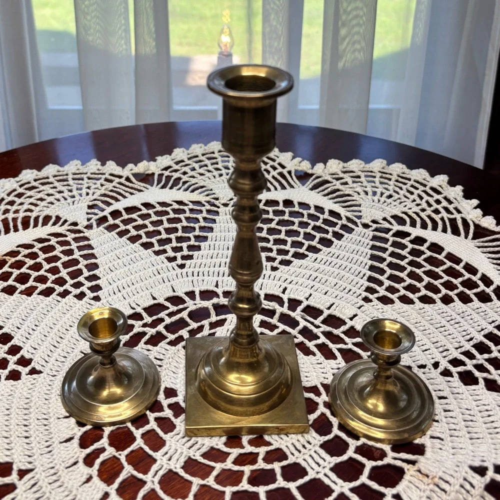 Brass Candle Holders Elegant Gold Vintage MCM Antique Boho Cottage Home Decor